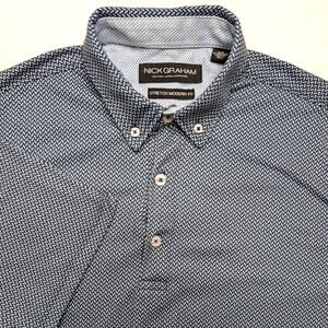 Nick Graham Everywhere Stretch Modern Fit Mens Polo Shirt Medium Blue Pattern